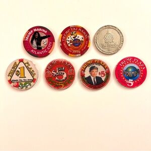 7 Trump Atlantic City Casino Chips from Trump Plaza, Marina, and Taj Mahal
